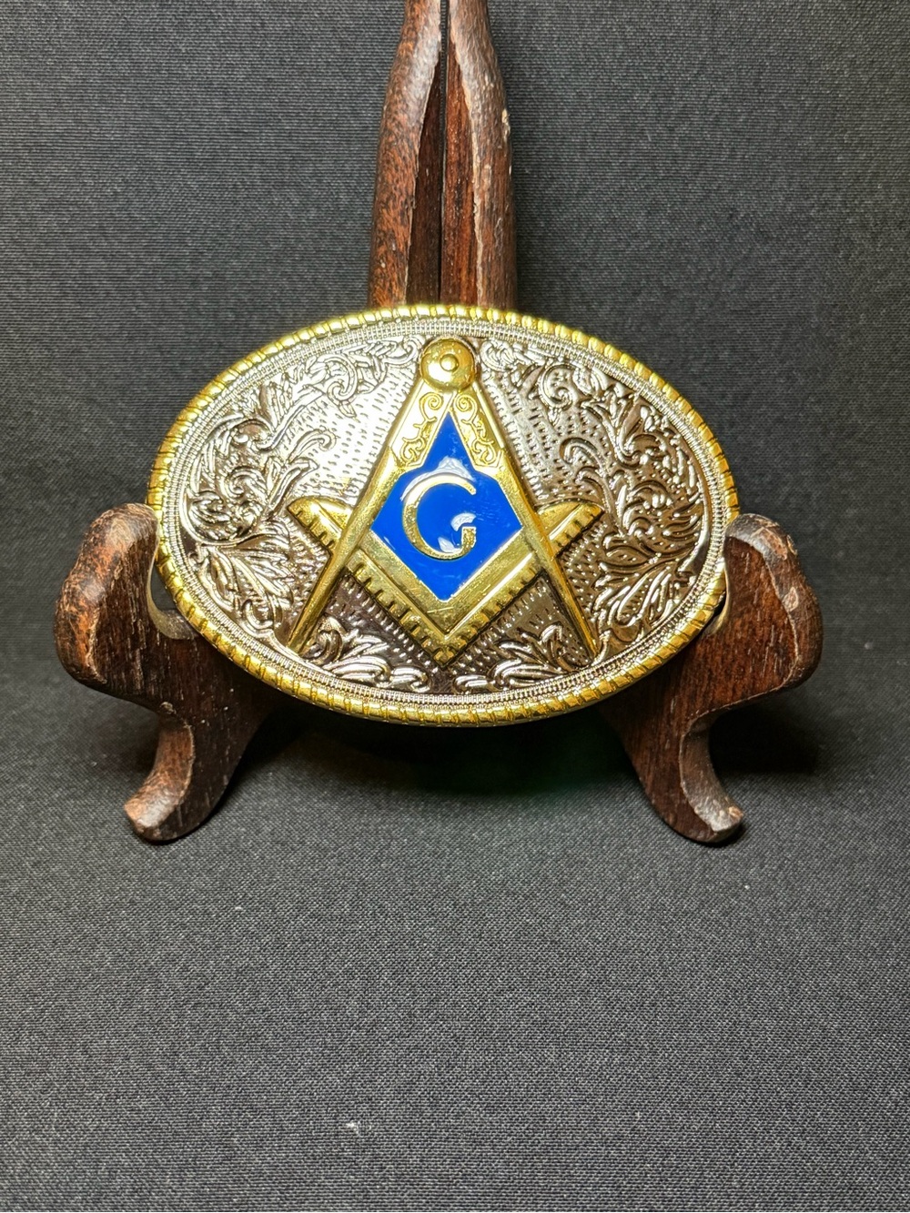 Masonic Freemason Belt Buckle 3.5”x2.5” Gold Silver Tone